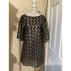 Laundry by Shelli Segal Silver Sequin Geometric Shift Dress Black Size 0